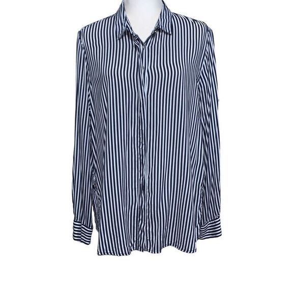 Zara Basic Blue White Stripe Button Down Top XXL - Picture 1 of 6